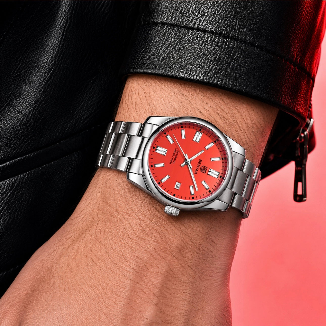 BENYAR BY-5185 men watch coral red dial 39mm